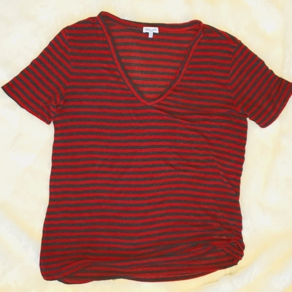 Splendid red & gray striped v-neck t-shirt